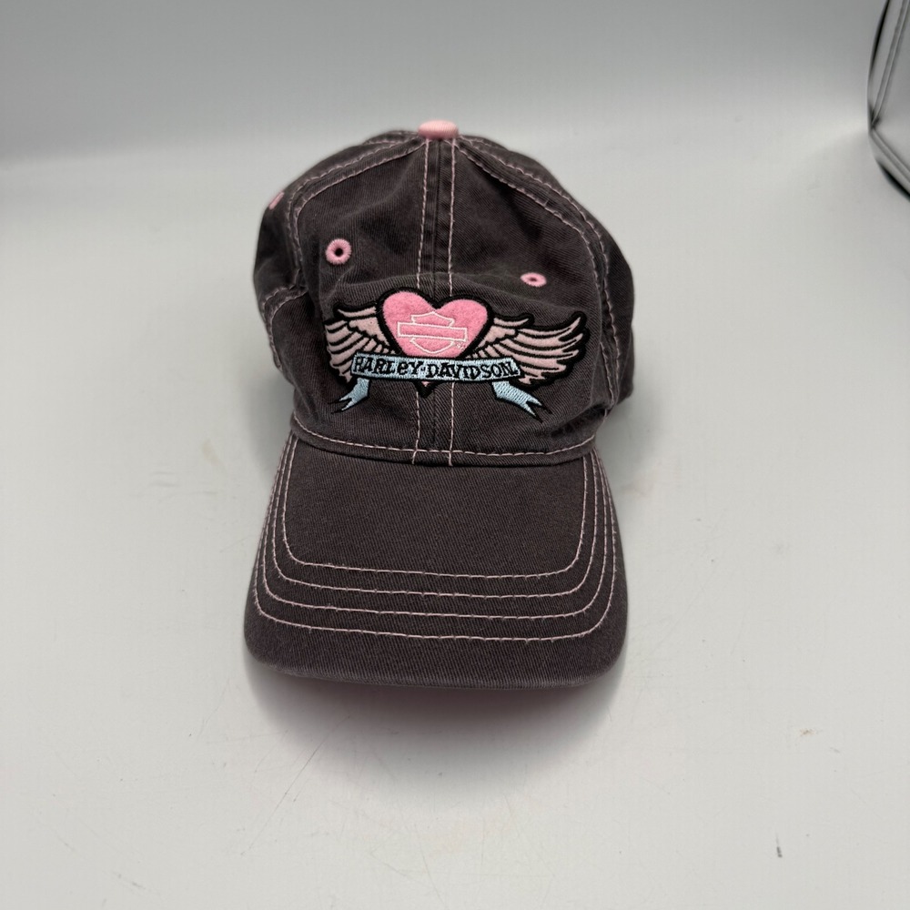 Harley-Davidson Youth Girls Hat Black Pink Winged Heart Baseball Cap Adjustable